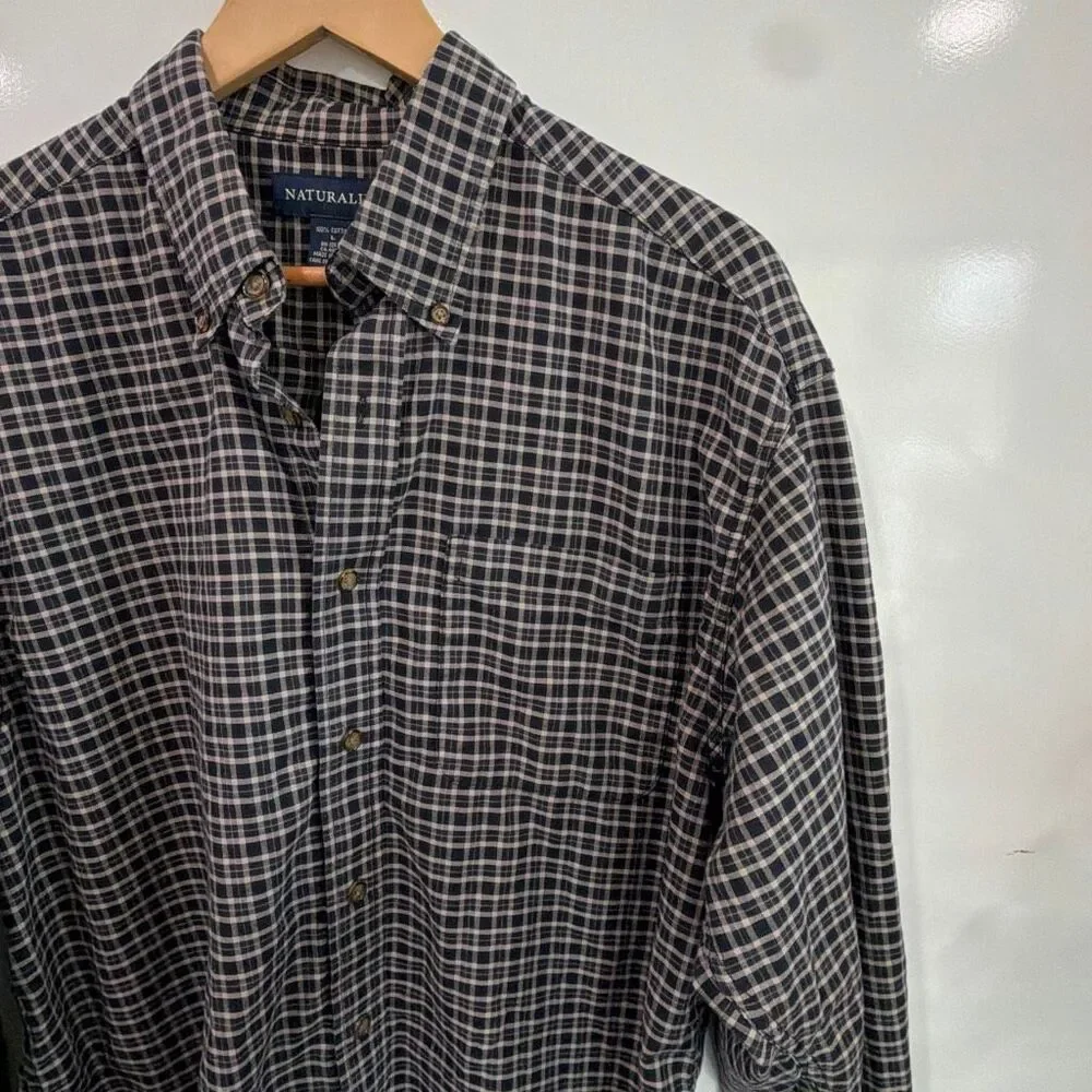 Naturalife‎ Mens Plaid Flannel Shirt Large Cotton